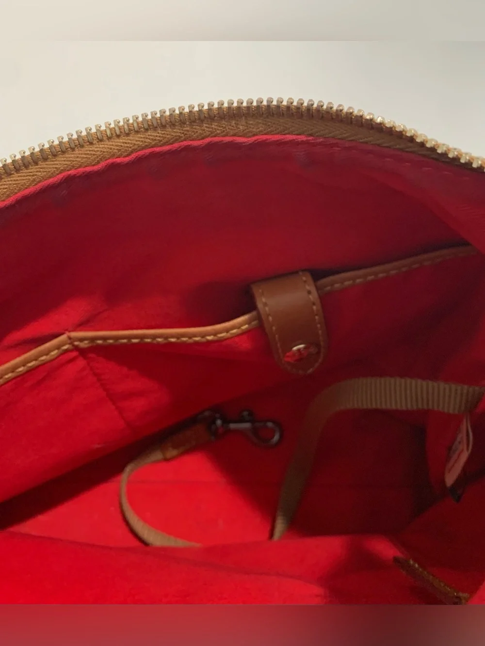 Dooney & Bourke Suede Leather Shoulder Hobo Bag, Brown Wine Slouch Tan Trim - Picture 11 of 14
